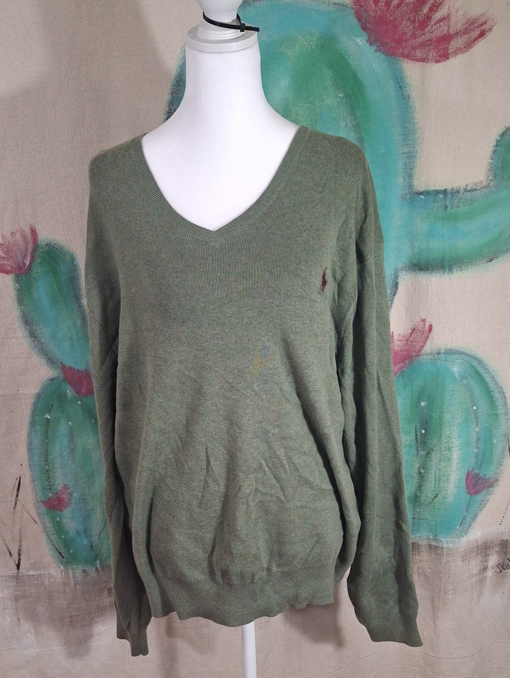 Ralph Lauren XL Olive Green V-Neck Sweater